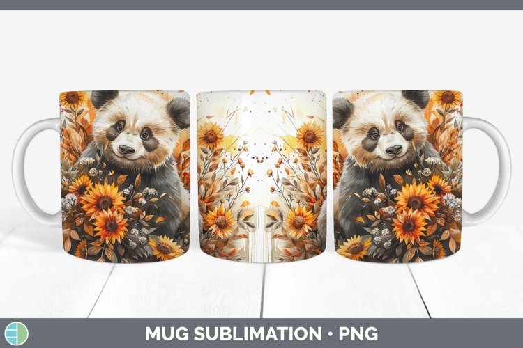 Autumn Sunflowers Panda Mug Wrap Sublimation Coffee Cup Desi