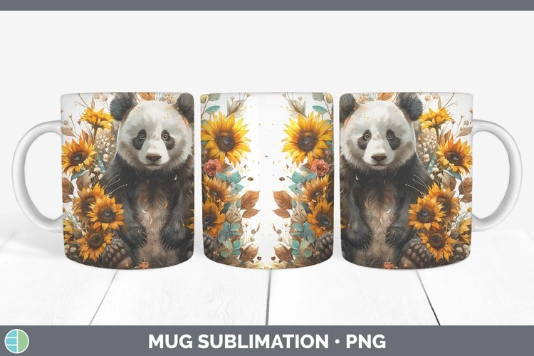 Autumn Sunflowers Panda Mug Wrap Sublimation Coffee Cup Desi