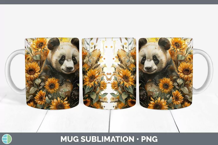 Autumn Sunflowers Panda Mug Wrap Sublimation Coffee Cup Desi