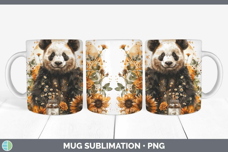 Autumn Sunflowers Panda Mug Wrap Sublimation Coffee Cup Desi