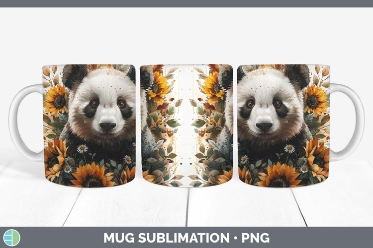 Autumn Sunflowers Panda Mug Wrap Sublimation Coffee Cup Desi