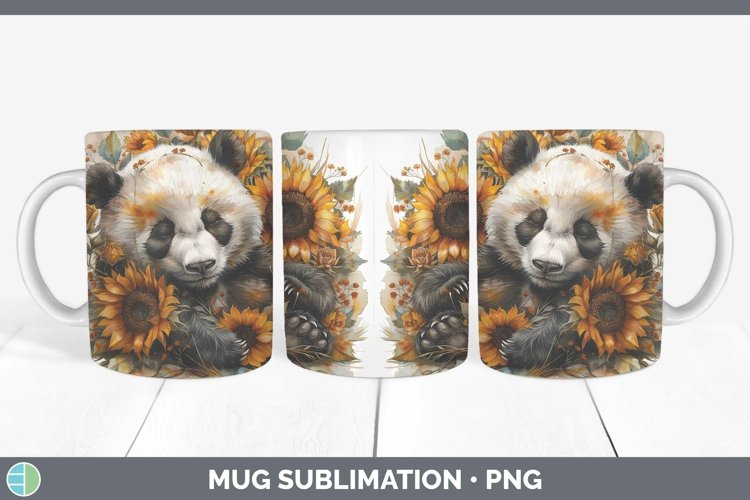 Autumn Sunflowers Panda Mug Wrap Sublimation Coffee Cup Desi