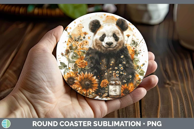 Autumn Sunflowers Panda Round Coaster Sublimation Coaster De