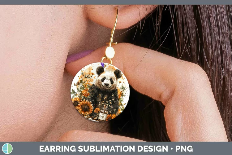 Autumn Sunflowers Panda Round Earrings Sublimation Earrings