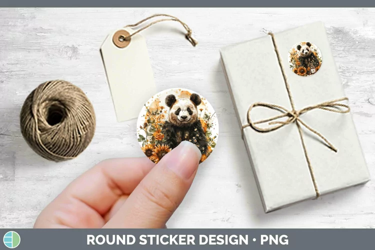 Autumn Sunflowers Panda Stickers | Round Labels Designs