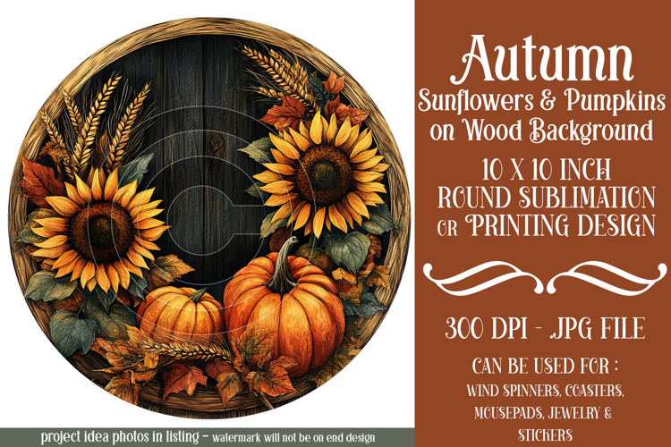 Autumn Wind Spinner, Sunflowers Pumpkins Round Design, d1