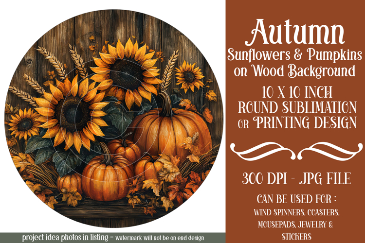 Autumn Wind Spinner, Sunflowers Pumpkins Round Design, d10
