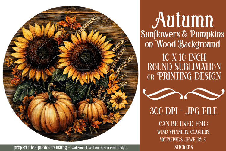 Autumn Wind Spinner, Sunflowers Pumpkins Round Design, d13
