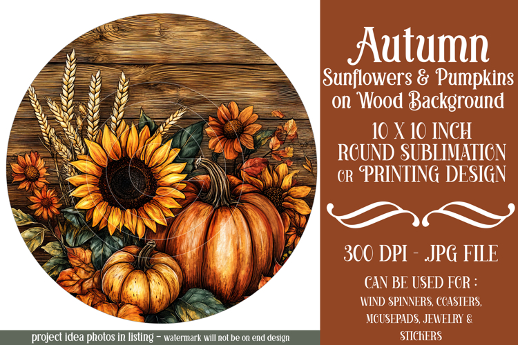Autumn Wind Spinner, Sunflowers Pumpkins Round Design, d15