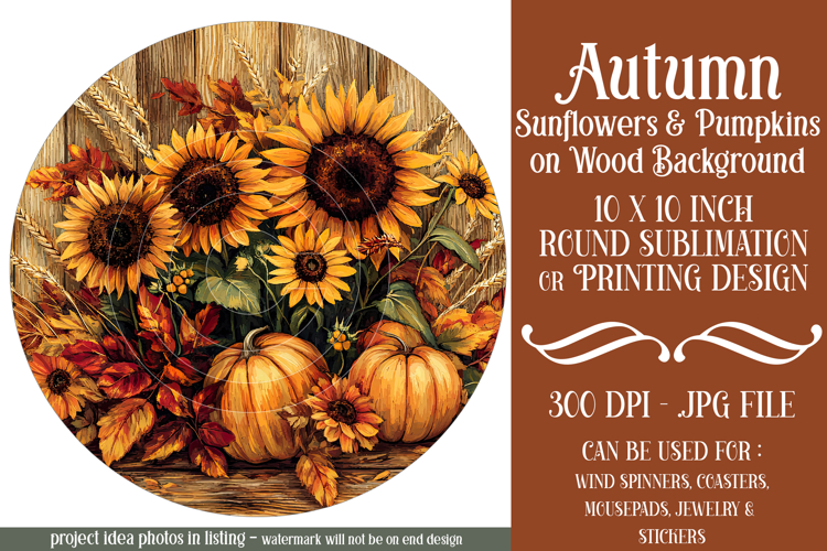 Autumn Wind Spinner, Sunflowers Pumpkins Round Design, d16