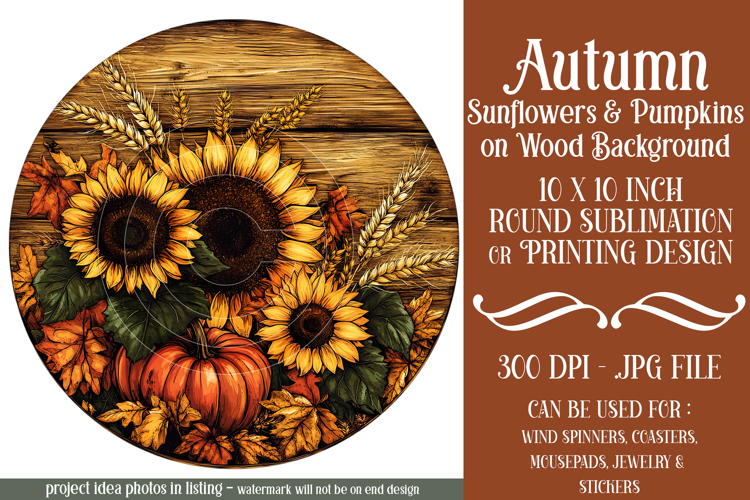 Autumn Wind Spinner, Sunflowers Pumpkins Round Design, d2