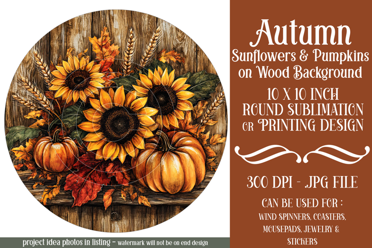 Autumn Wind Spinner, Sunflowers Pumpkins Round Design, d3