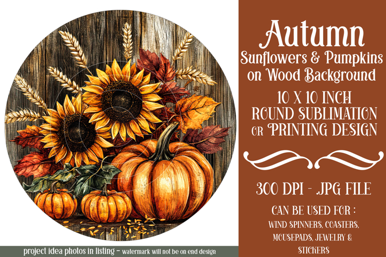 Autumn Wind Spinner, Sunflowers Pumpkins Round Design, d4