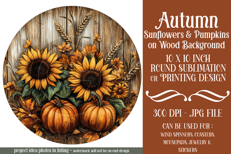 Autumn Wind Spinner, Sunflowers Pumpkins Round Design, d5