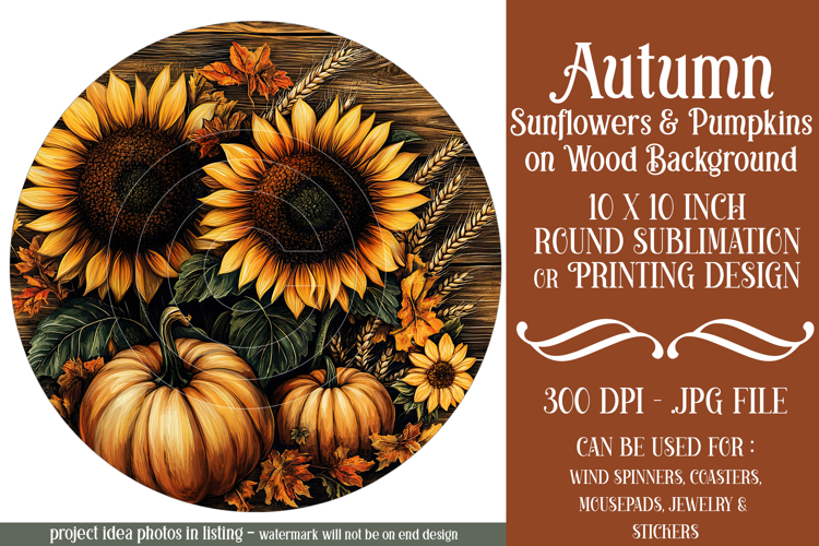 Autumn Wind Spinner, Sunflowers Pumpkins Round Design, d6