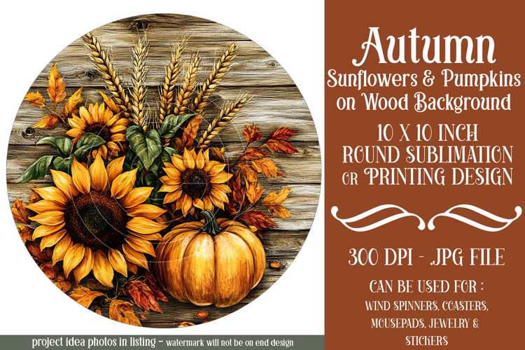 Autumn Wind Spinner, Sunflowers Pumpkins Round Design, d8