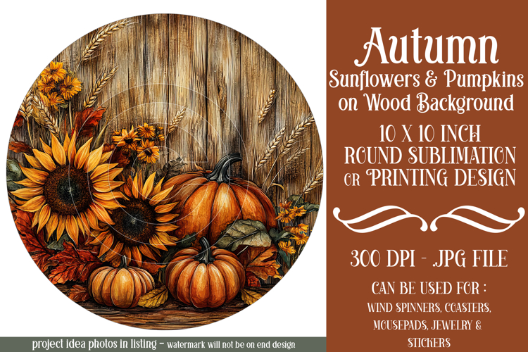 Autumn Wind Spinner, Sunflowers Pumpkins Round Design, d9