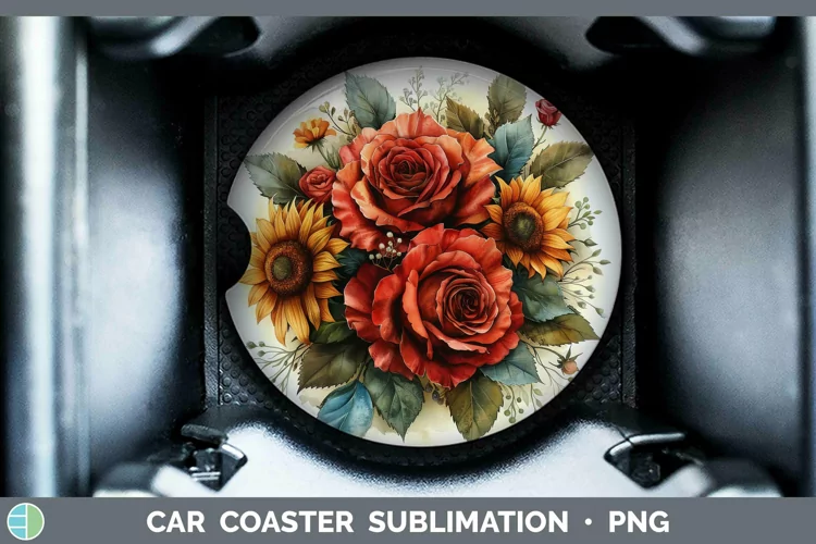 Autumn Sunflowers Rose Car Coaster Sublimation Coaster Desig