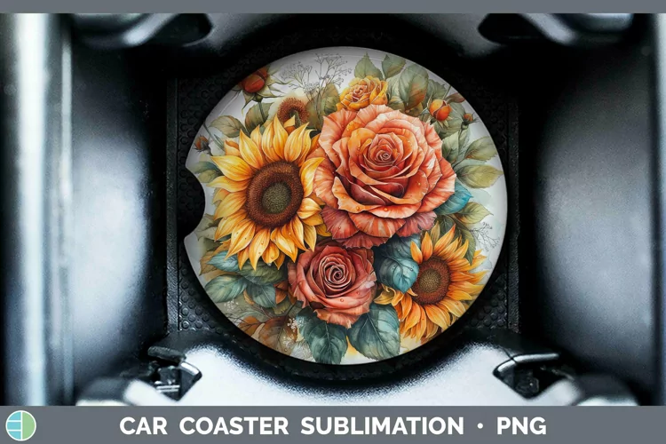 Autumn Sunflowers Rose Car Coaster Sublimation Coaster Desig