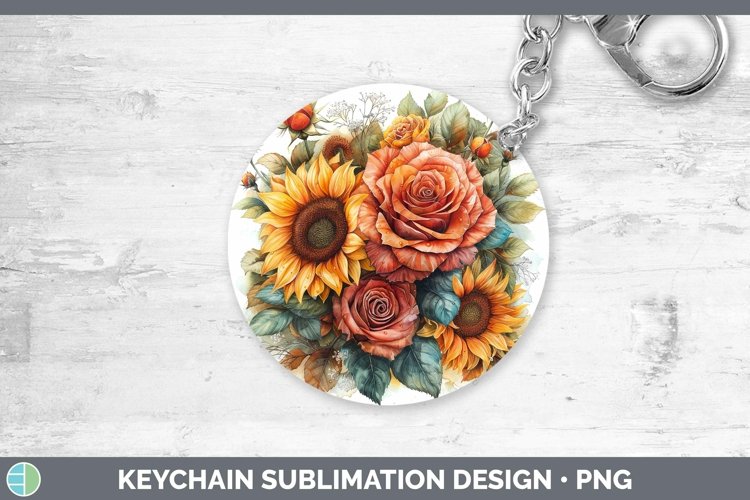 Autumn Sunflowers Rose Keychain Sublimation Keyring Designs