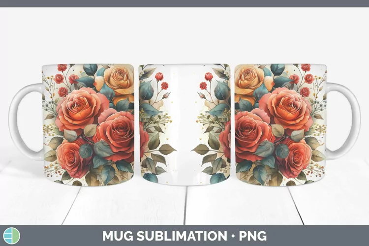 Autumn Sunflowers Rose Mug Wrap Sublimation Coffee Cup Desig