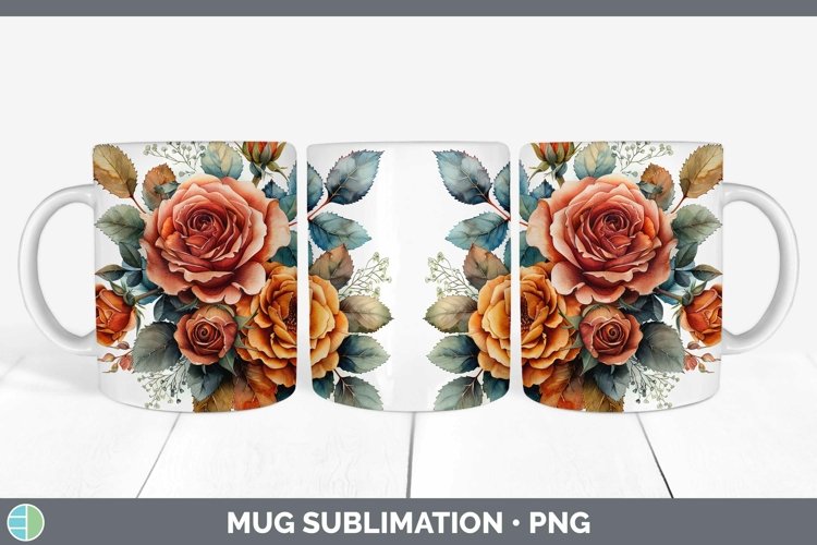 Autumn Sunflowers Rose Mug Wrap Sublimation Coffee Cup Desig