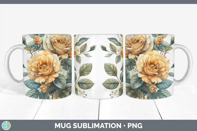 Autumn Sunflowers Rose Mug Wrap Sublimation Coffee Cup Desig