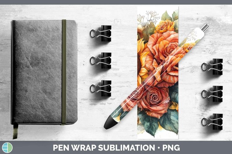 Autumn Sunflowers Rose Pen Wrap Sublimation Epoxy Pen Design