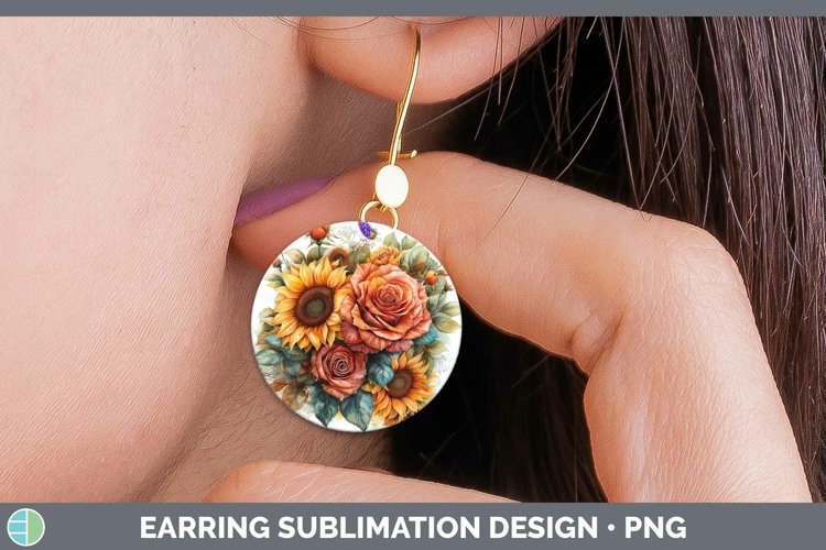 Autumn Sunflowers Rose Round Earrings Sublimation Earrings D