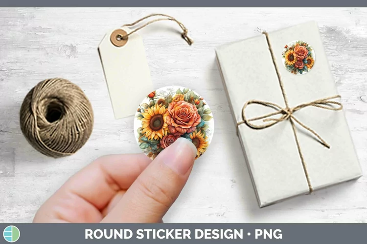 Autumn Sunflowers Rose Stickers | Round Labels Designs