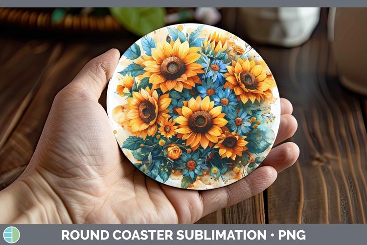 Autumn Sunflowers Sunflower Round Coaster Sublimation Coaste
