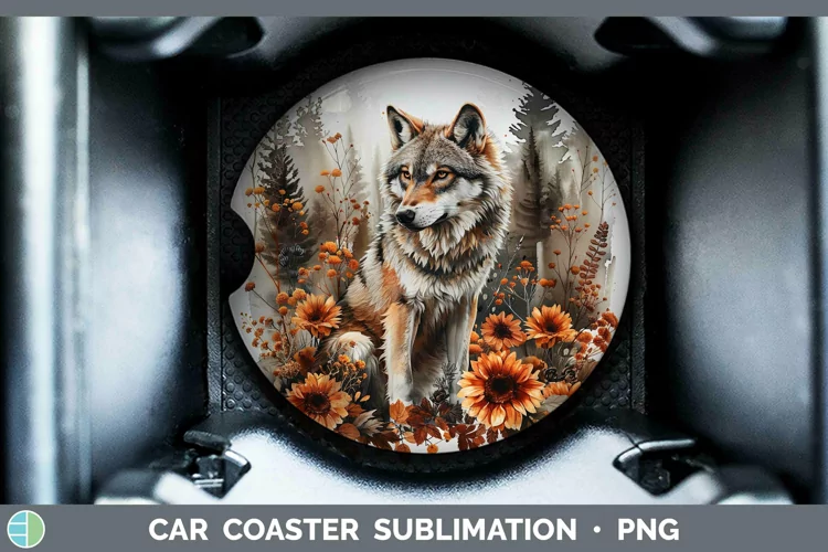 Autumn Sunflowers Wolf Car Coaster Sublimation Coaster Desig