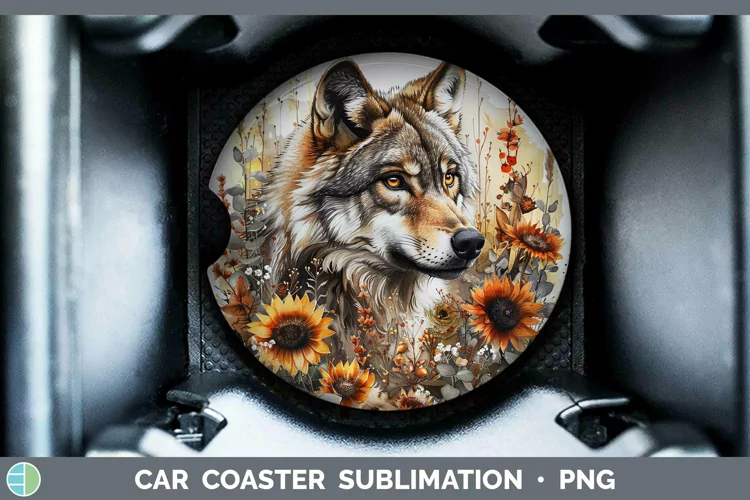 Autumn Sunflowers Wolf Car Coaster Sublimation Coaster Desig