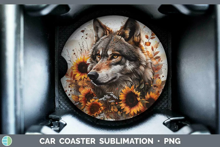 Autumn Sunflowers Wolf Car Coaster Sublimation Coaster Desig