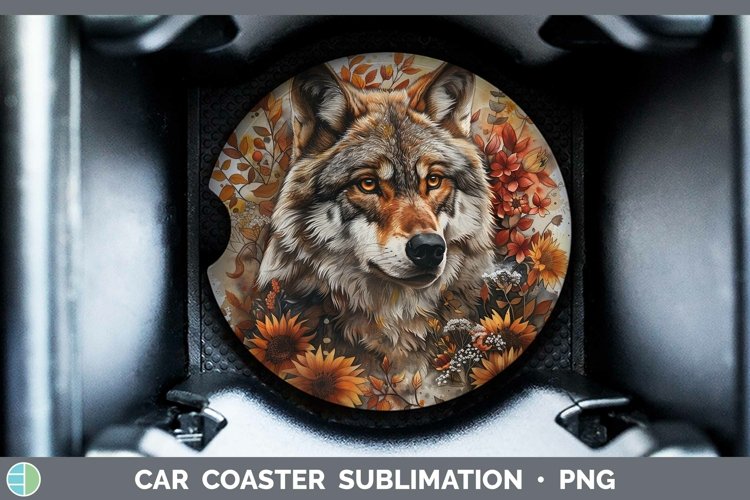 Autumn Sunflowers Wolf Car Coaster Sublimation Coaster Desig