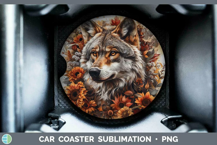 Autumn Sunflowers Wolf Car Coaster Sublimation Coaster Desig