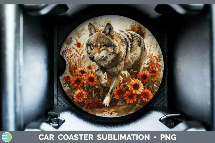 Autumn Sunflowers Wolf Car Coaster Sublimation Coaster Desig