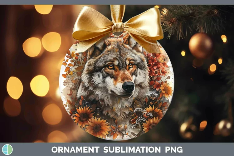 Autumn Sunflowers Wolf Ornament Sublimation Bauble Designs