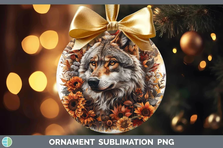 Autumn Sunflowers Wolf Ornament Sublimation Bauble Designs