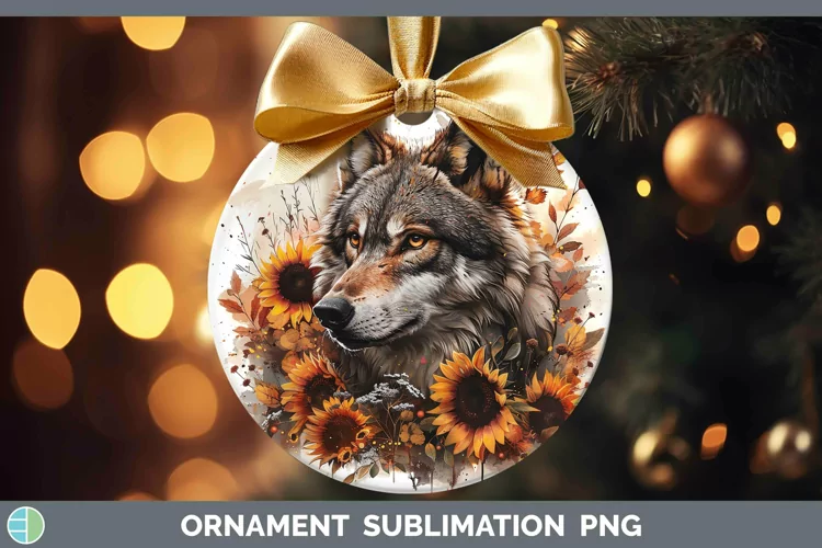 Autumn Sunflowers Wolf Ornament Sublimation Bauble Designs
