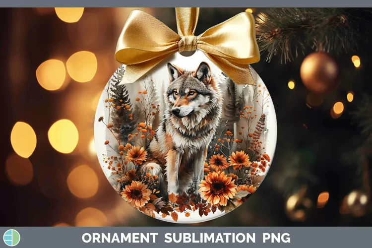 Autumn Sunflowers Wolf Ornament Sublimation Bauble Designs