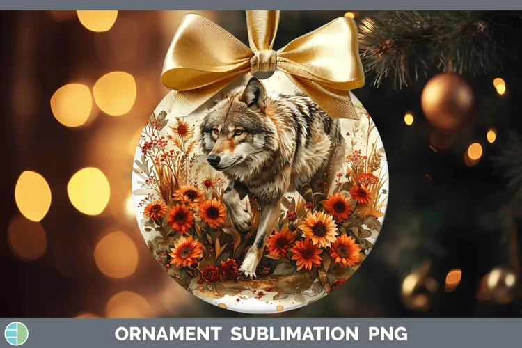 Autumn Sunflowers Wolf Ornament Sublimation Bauble Designs