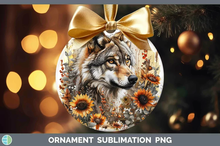 Autumn Sunflowers Wolf Ornament Sublimation Bauble Designs