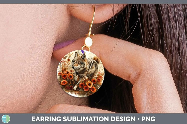 Autumn Sunflowers Wolf Round Earrings Sublimation Earrings D