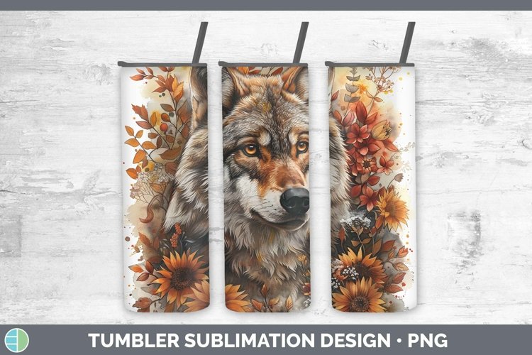 Autumn Sunflowers Wolf Tumbler Sublimation 20 oz Skinny Tumb