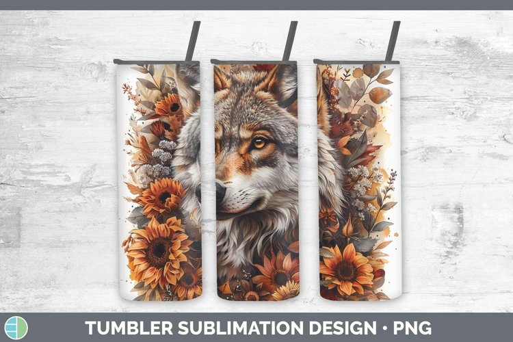 Autumn Sunflowers Wolf Tumbler Sublimation 20 oz Skinny Tumb