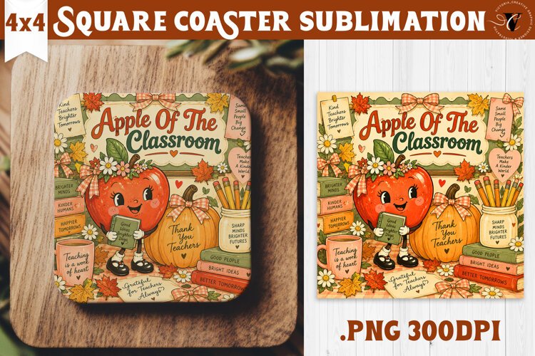 Fall Teacher Square Coaster | Autumn Teacher Gift Classroom example image 1