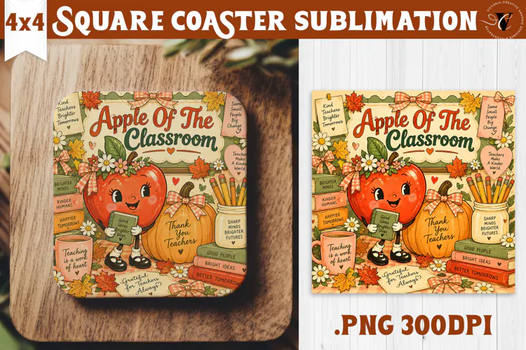 Fall Teacher Square Coaster | Autumn Teacher Gift Classroom