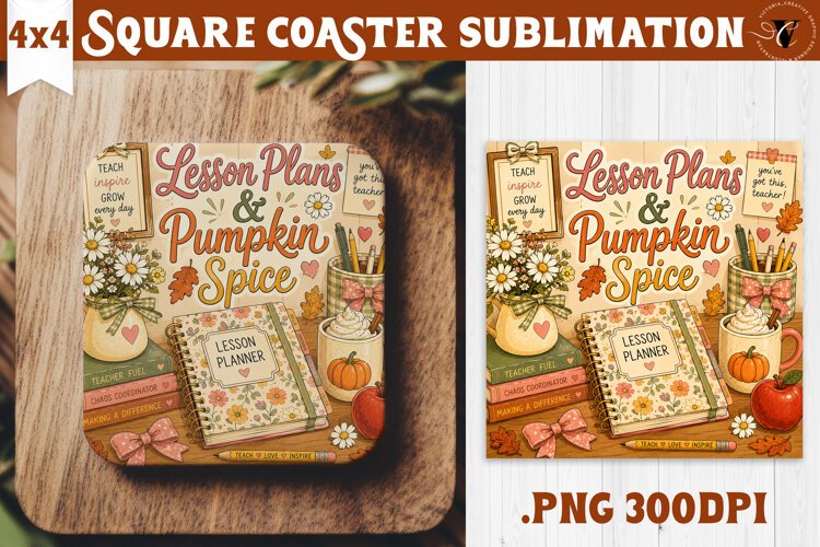 Fall Teacher Square Coaster | Autumn Teacher Gift Classroom example image 1