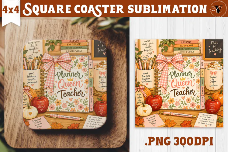 Fall Teacher Square Coaster | Autumn Teacher Gift Classroom